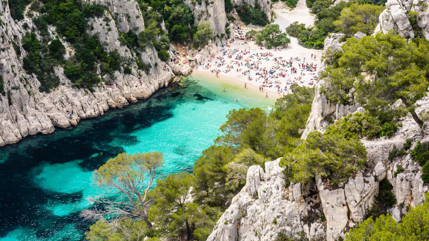 Luftaufnahme einer Buch im Nationalpark Calanques