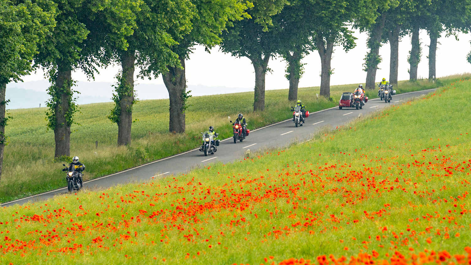 Sechs Motorradfahrer auf der Landstraße bei Warstein