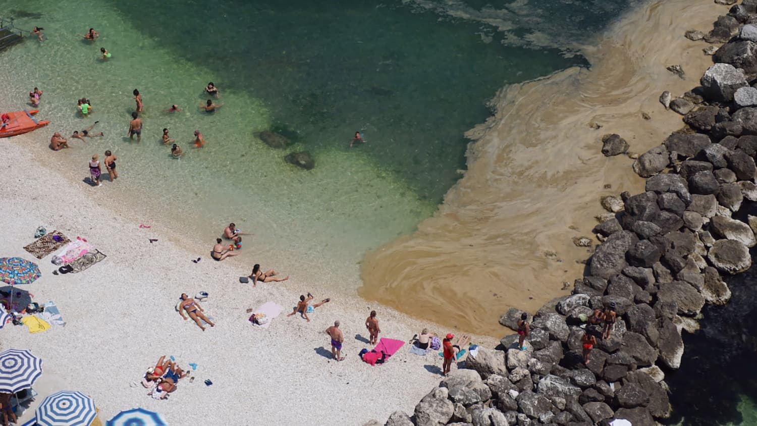 Algenschleim an einem Strand in Ancona
