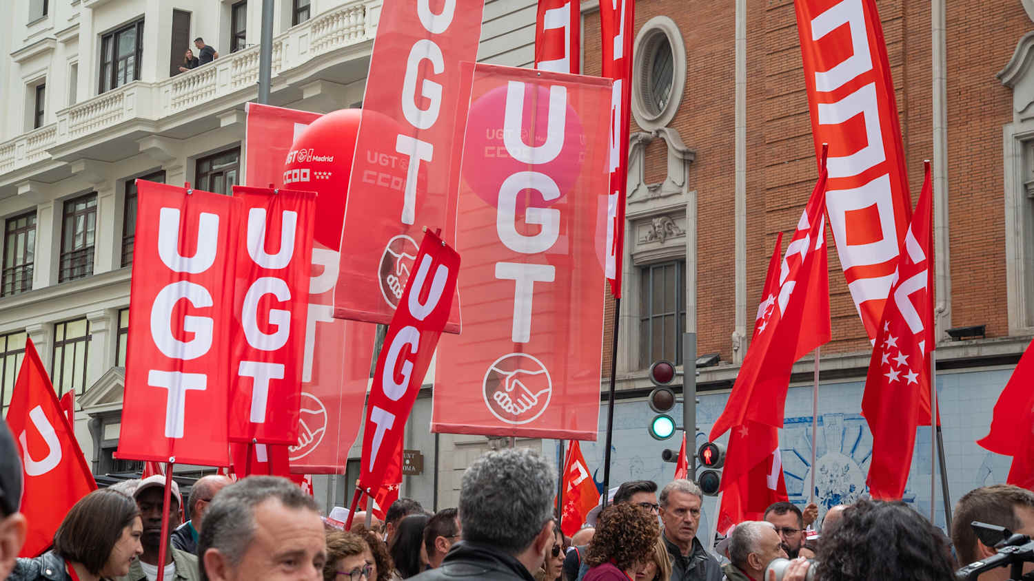 UGT Flaggen bei einem Streik in Spanien
