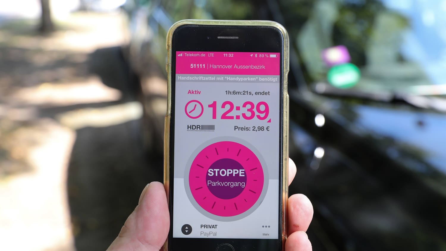 Anzeige der PArkdauer in der EasyPark App