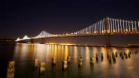Lichtinstallation an der Golden Gate Bridge in San Francisco im Zuge des Illuminate SF Festival of Light