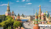 ick auf den Moskauer Kreml und die Kathedrale St. Basil in Russland