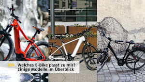 3 verschiedene Fahrräder sind auf 3 unterschiedlichen Bildern und davor ist die Bauchbinde "Welches E-Bike passt zu mir? Einige Modelle im Überblick", denn Elektromobilität ausprobieren lohnt sich.