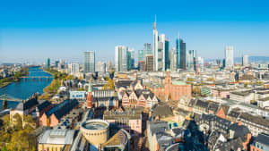 Luftaufnahme der Skyline von Frankfurt