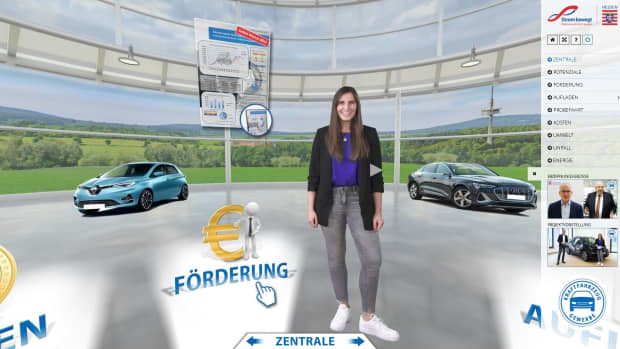 Das virtuelle E-Autohaus bietet Informationen rund um das Thema E-Mobilität in acht Erlebniswelten