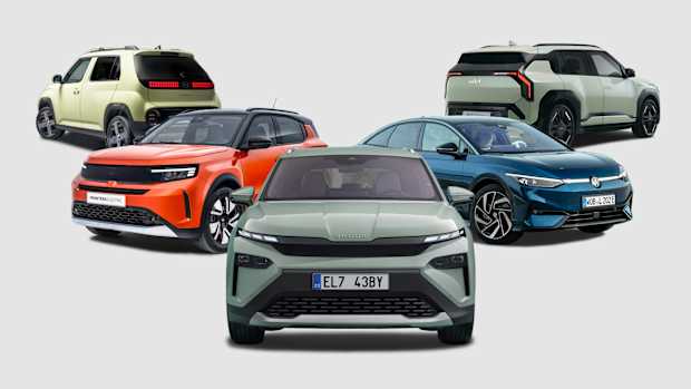 Autocollage aus einem Hyundai Inster, Kia EV3, Opel Frontera, Skoda Elroq und VW ID.7