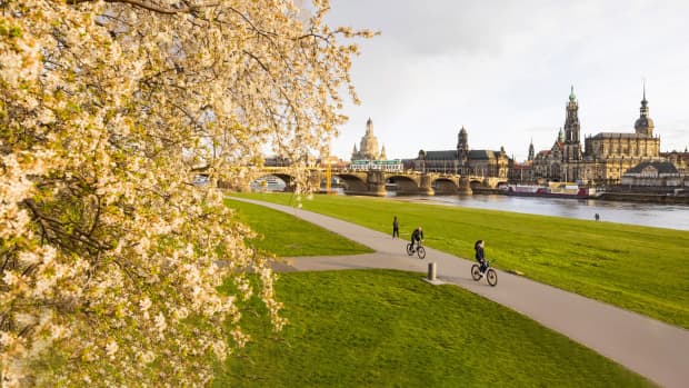 Fahrradfahrer am Elbufer in Dresden