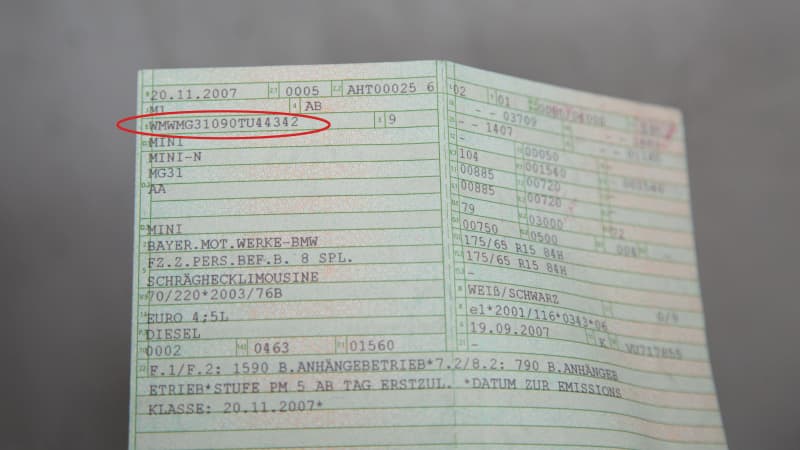 Die Fahrzeugidentifikationsnummer in einem Fahrzeugschein
