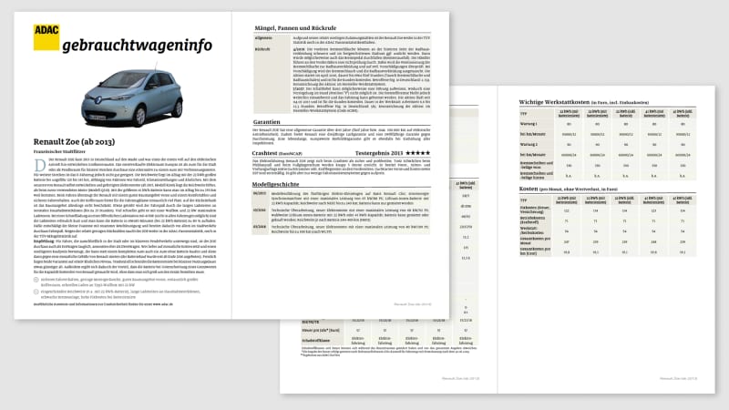 Info Gebrauchtwagenvorschau Tabelle Renault Zoe