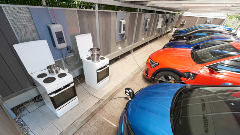 Wallboxen Lastmanagement Test mit Elektroherden im Carport Landsberg