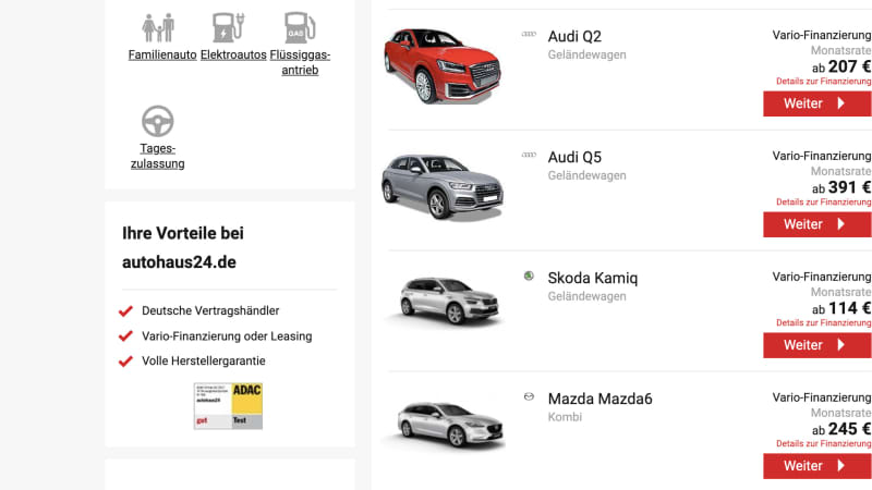 Ein Screenshot von der Seite von Autohaus24.de