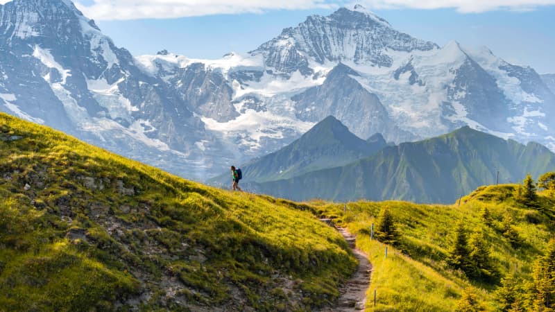 Wanderer am Jungfraujoch in der Schweiz
