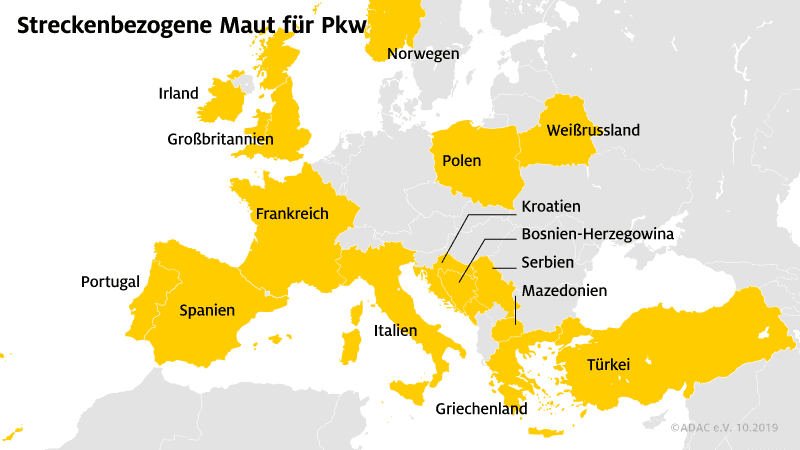 Streckenbezogenen Maut Karte Europa
