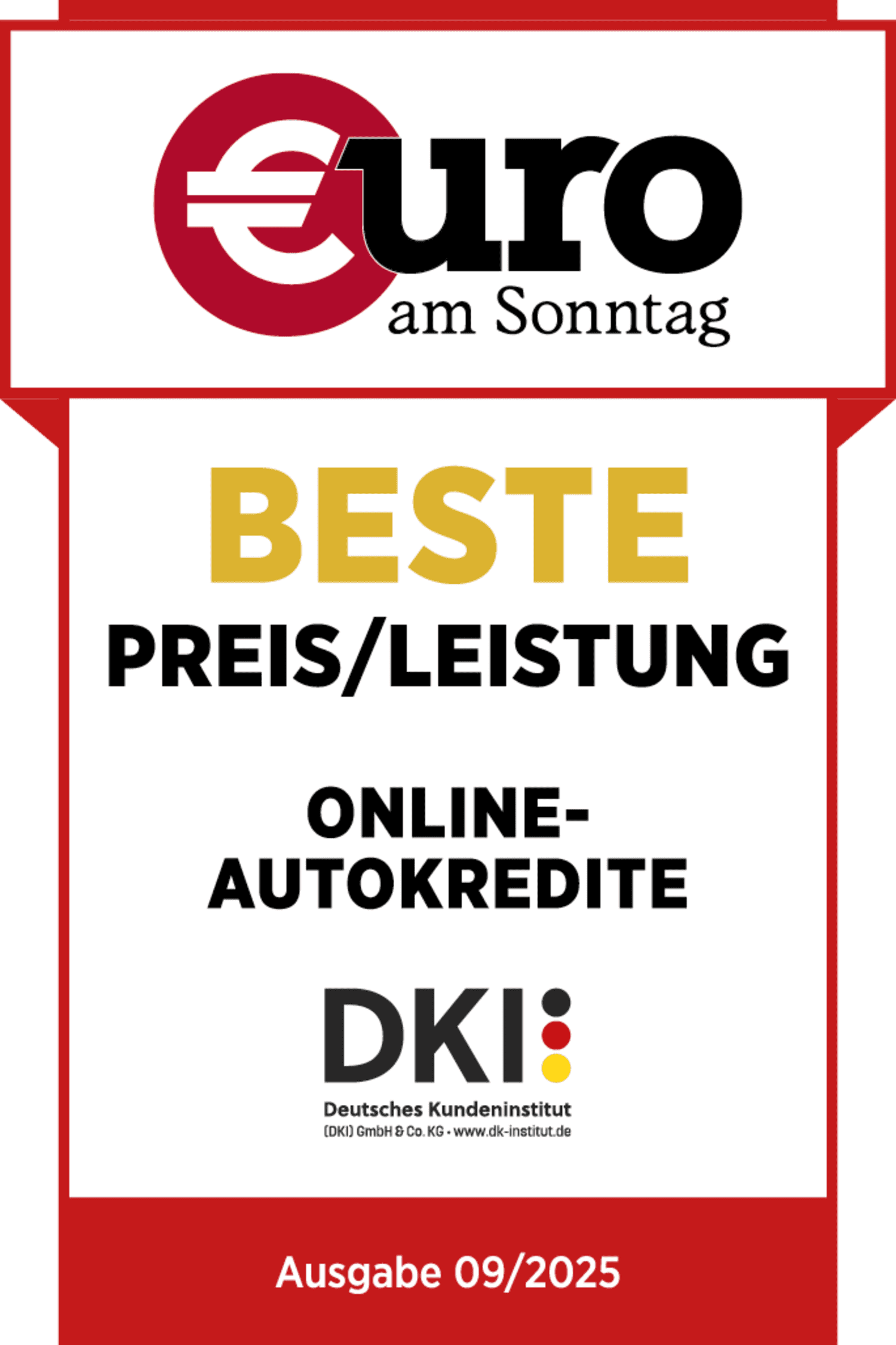 Siegel von Euro am Sonntag Beste Preis/Leistung 2025 - ADAC Autokredit