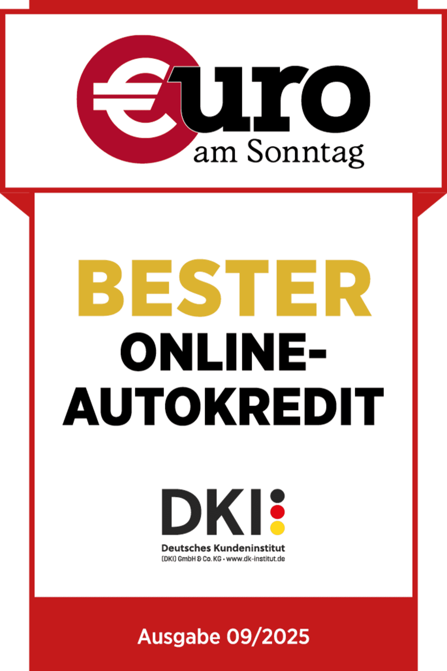 Siegel von Euro am Sonntag Bester Online-Autokredit 2025 - ADAC Autokredit