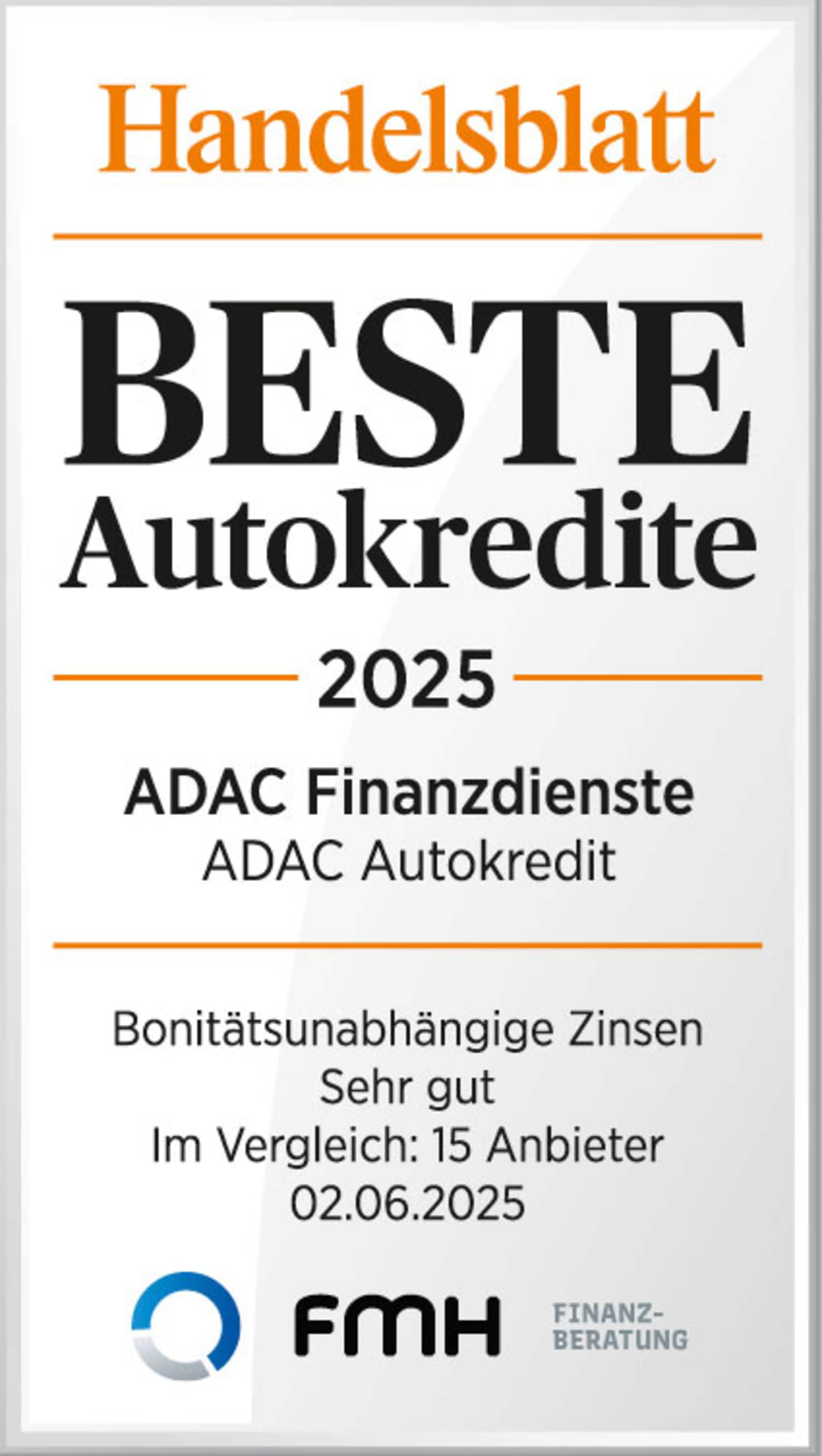 Siegel von Handelsblatt Beste Autokredite 2025 für den ADAC Autokredit