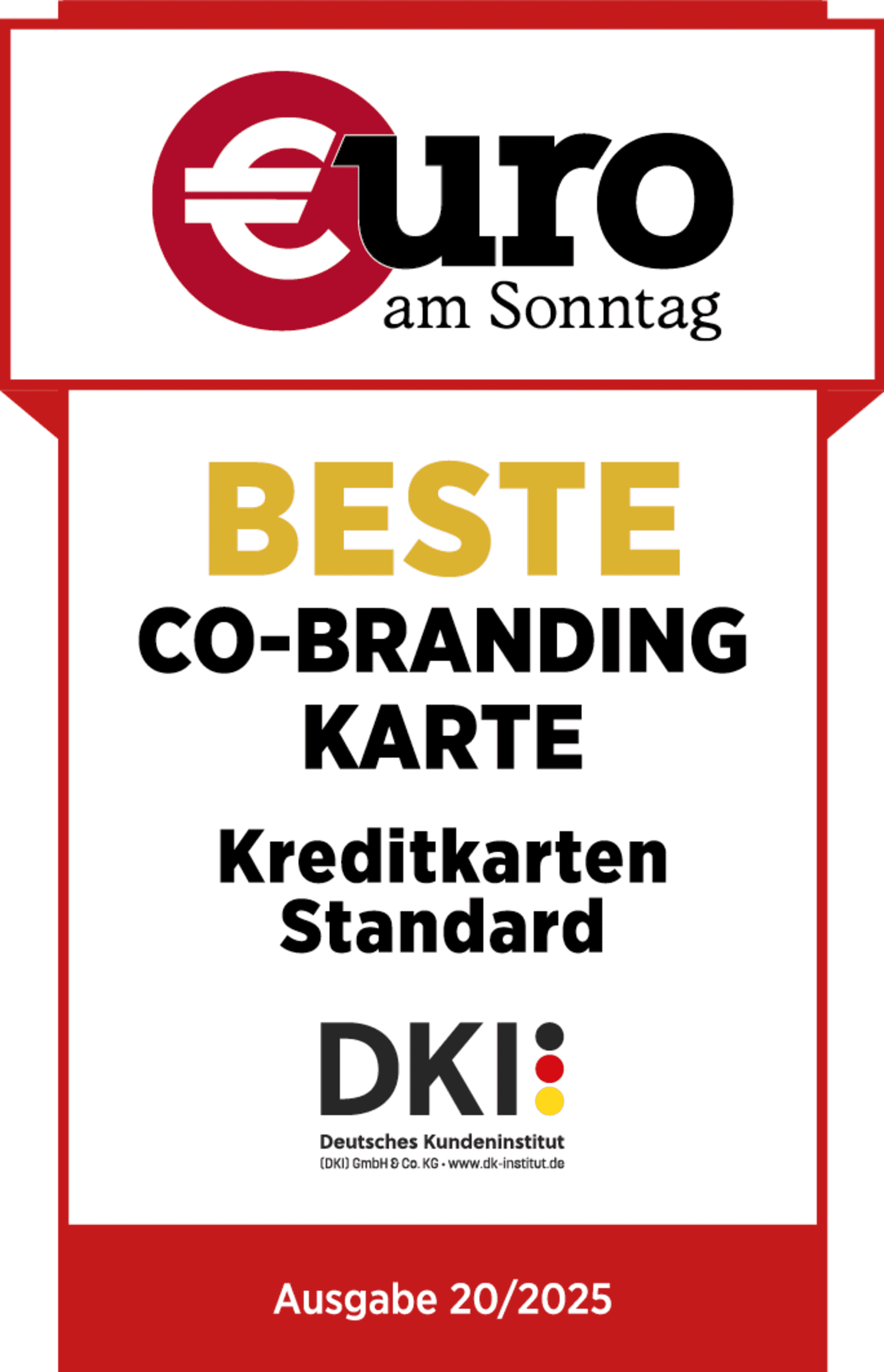 Siegel von Euro am Sonntag Beste Co-Branding Kreditkarte 2025 - ADAC Kreditkarte