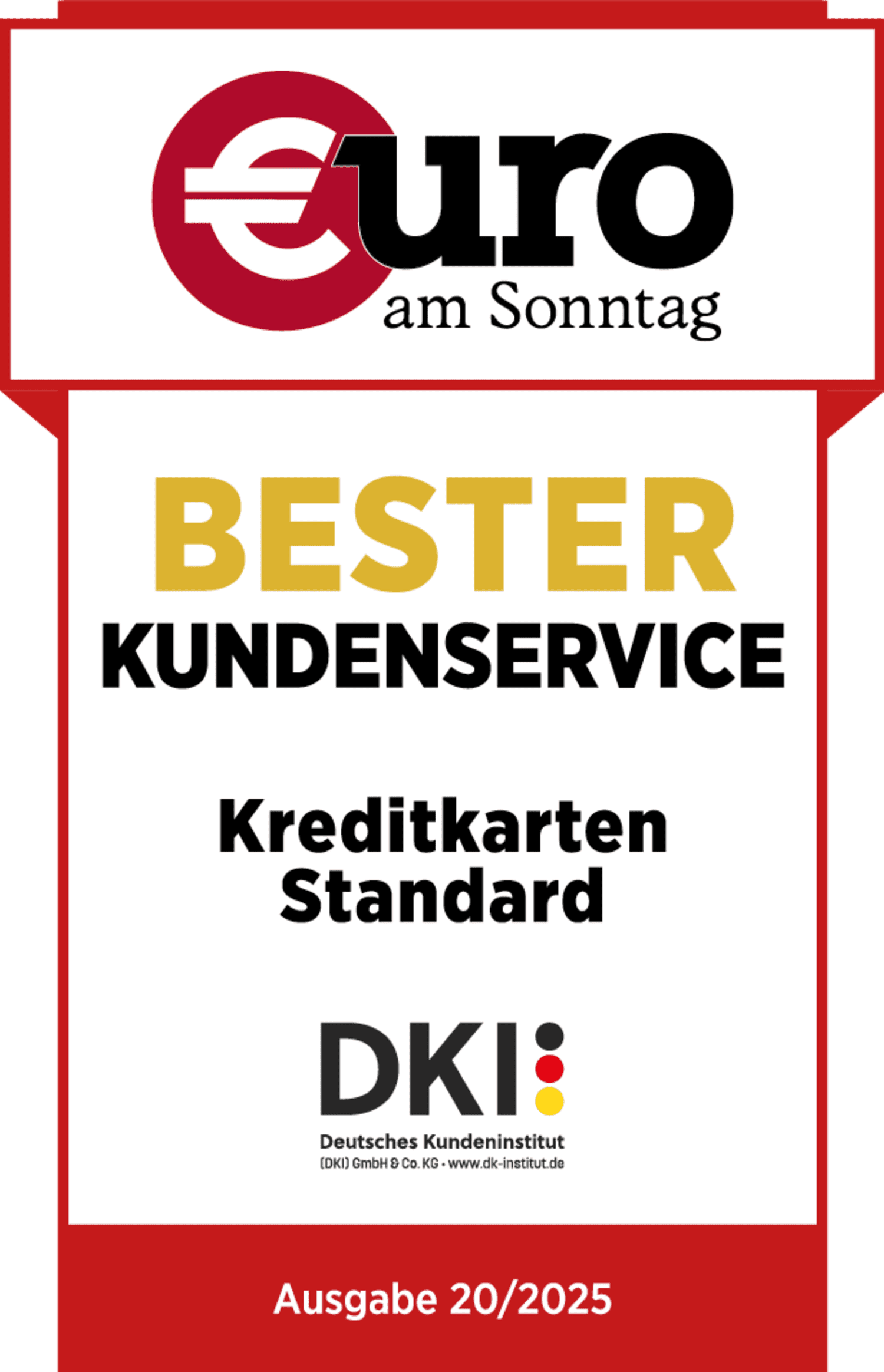 Siegel von Euro am Sonntag Bester Kundenservice 2025 - ADAC Kreditkarte