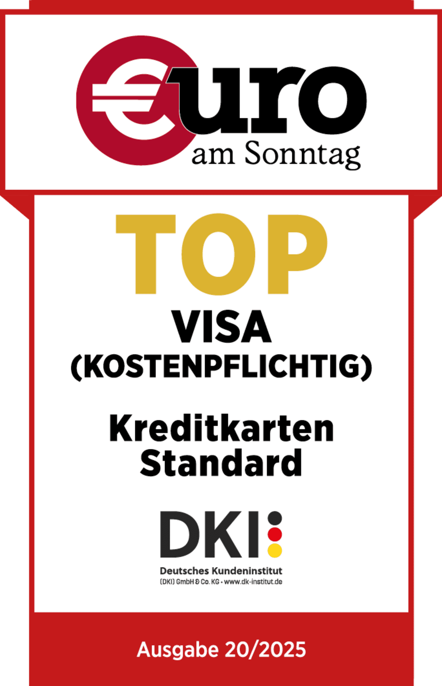 Siegel von Euro am Sonntag Top Visa Kreditkarte 2025 - ADAC Kreditkarte