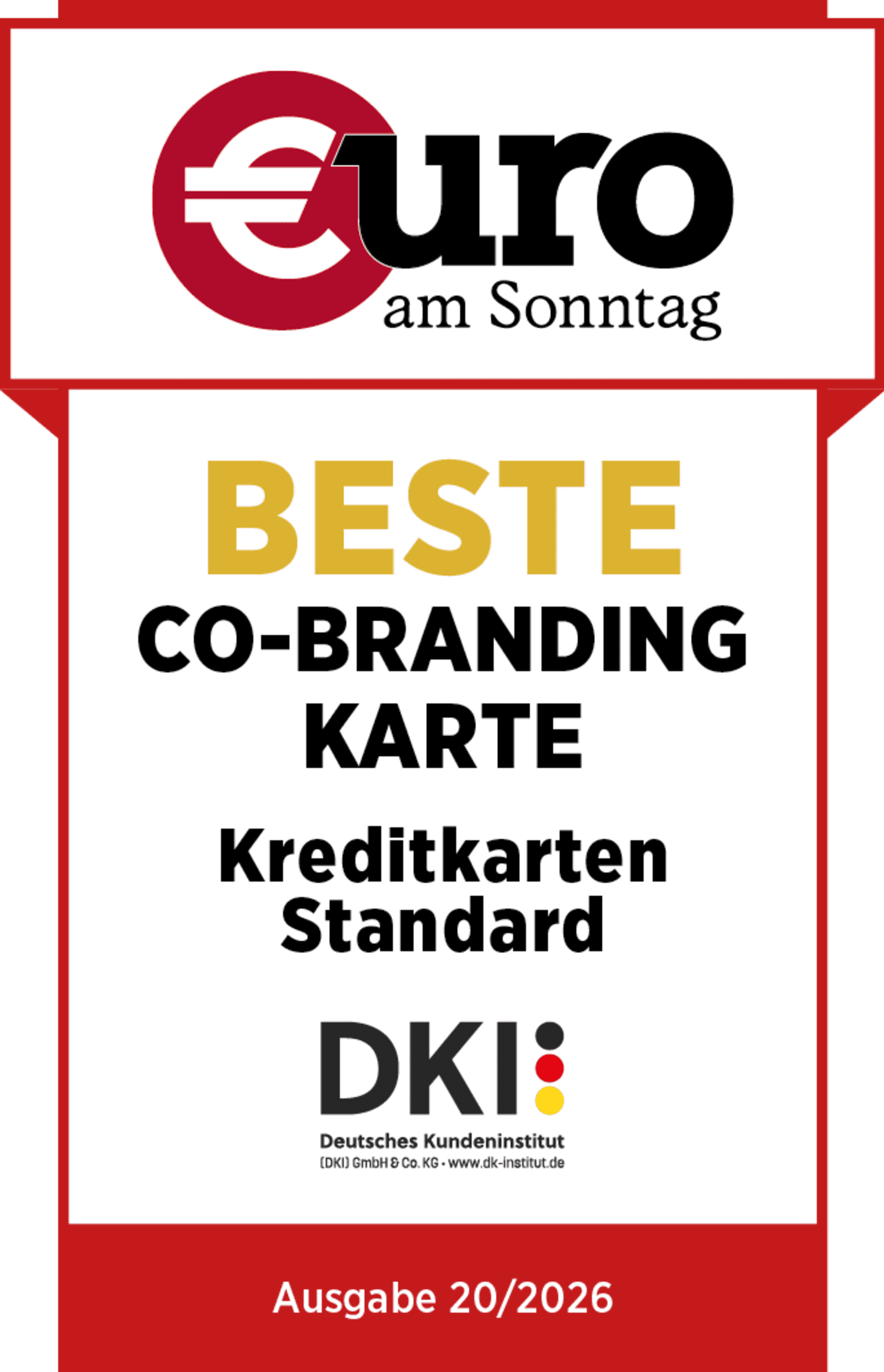 Siegel von Euro am Sonntag Beste Co-Branding Kreditkarte 2026 - ADAC Kreditkarte
