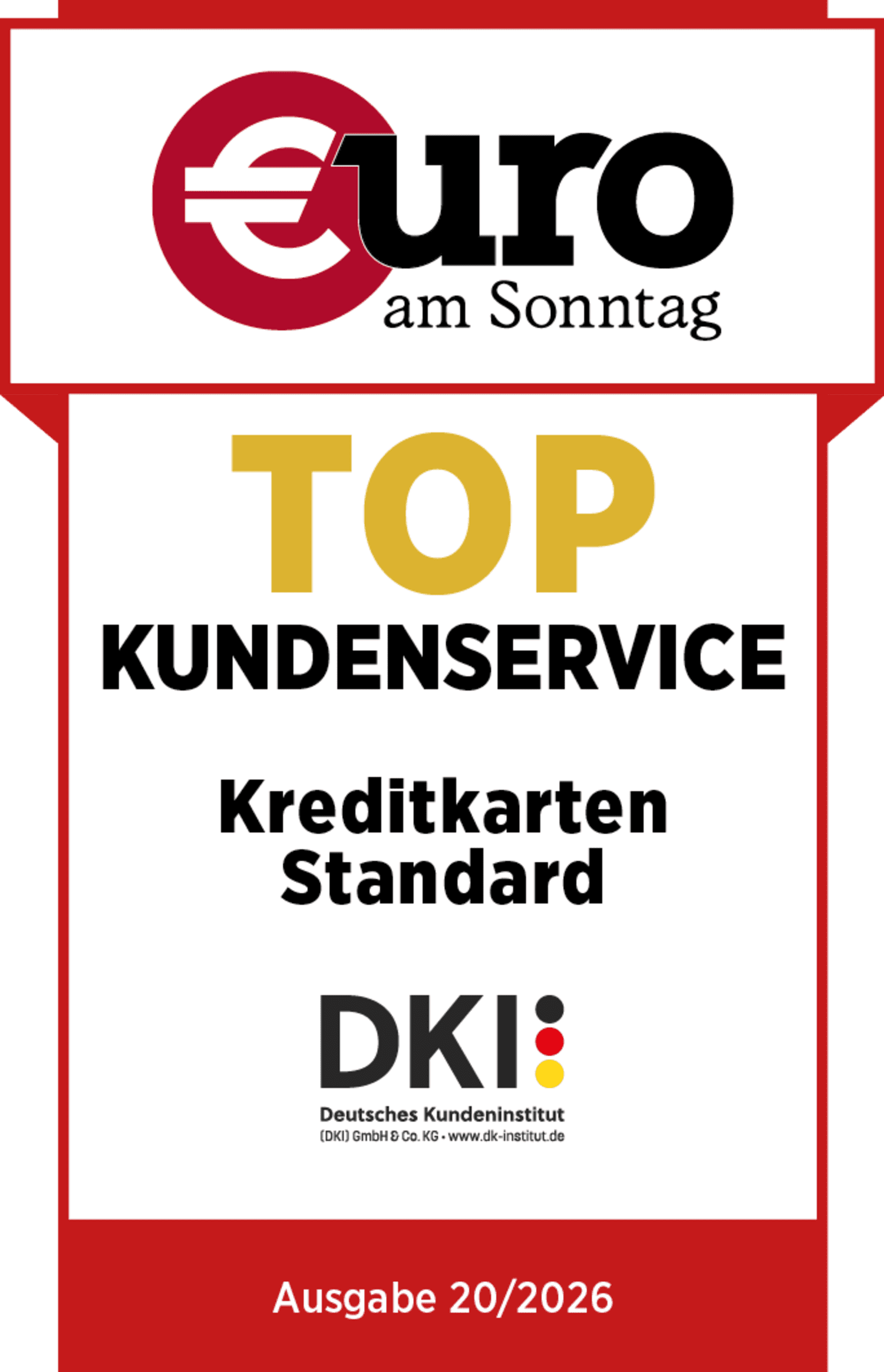 Siegel von Euro am Sonntag Top Kundenservice 2026 - ADAC Kreditkarte