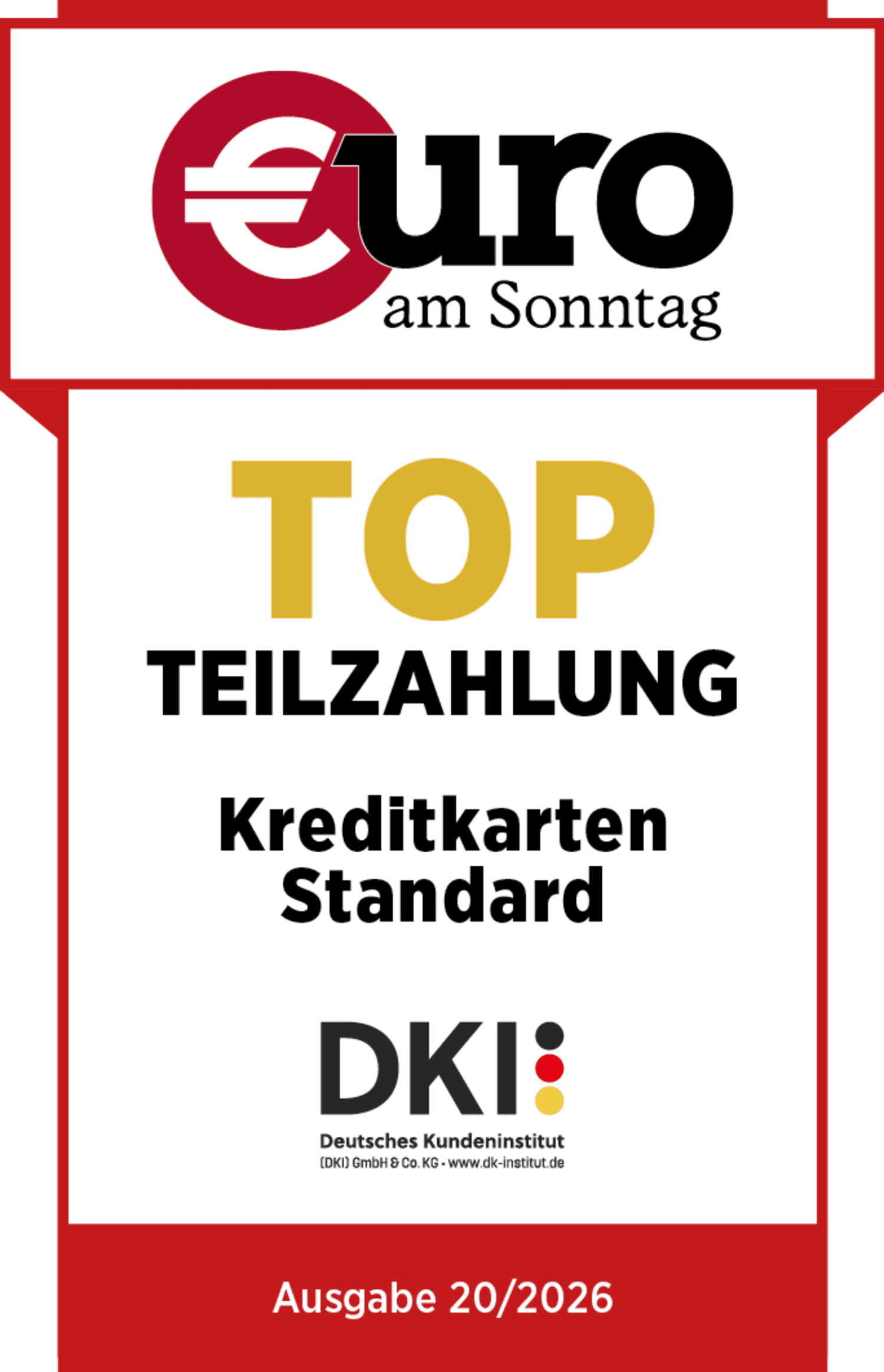 Siegel von Euro am Sonntag Top Teilzahlung 2026 - ADAC Kreditkarte
