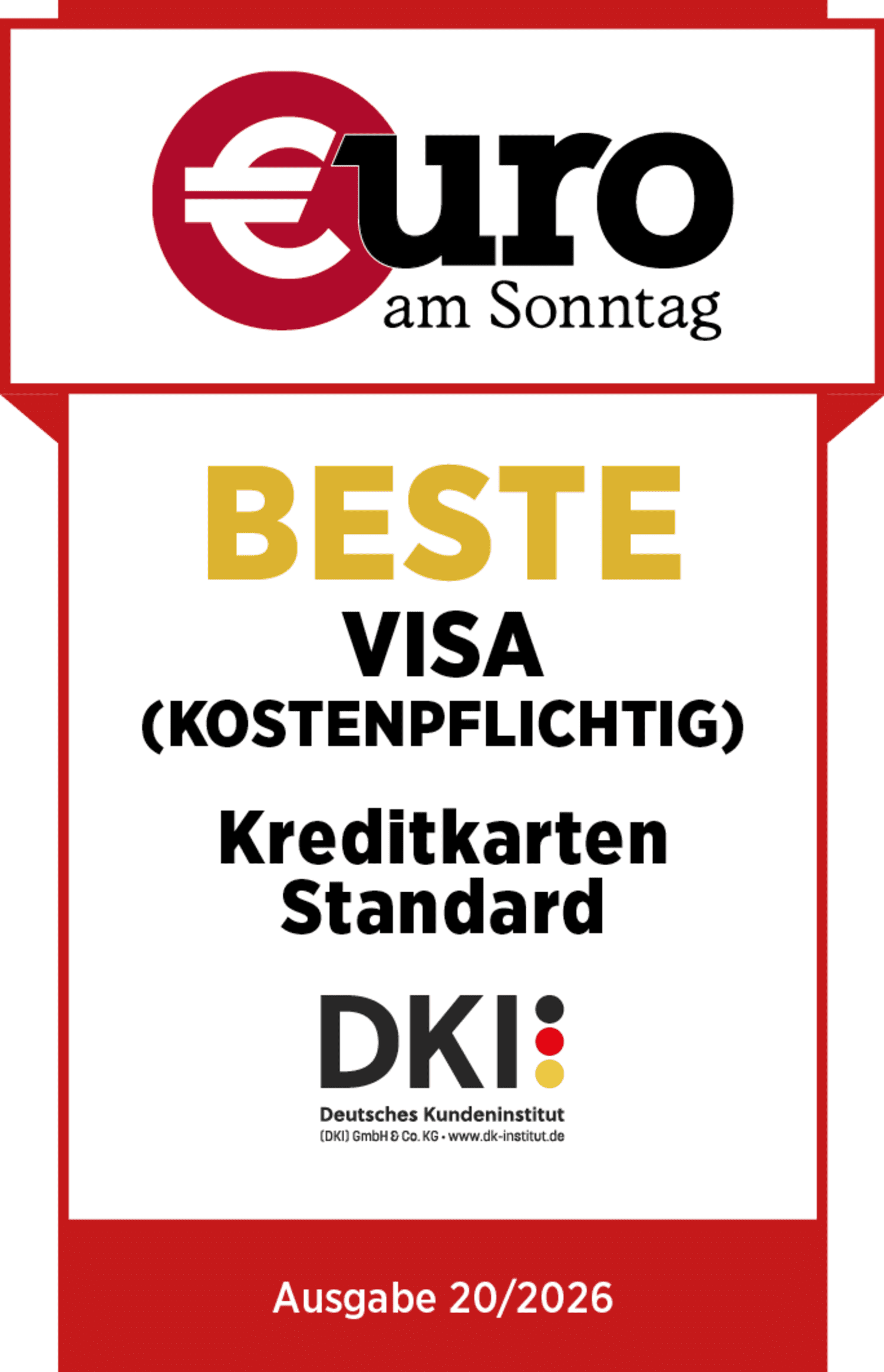 Siegel von Euro am Sonntag Beste Visa Kreditkarte 2026 - ADAC Kreditkarte