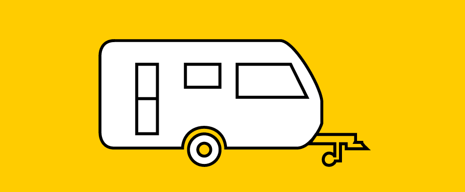 Camper-Check ADAC Wohnwagen Piktogramm auf gelbem Hintergrund