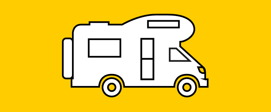 Camper-Check ADAC Wohnmobil Piktogramm auf gelbem Hintergrund