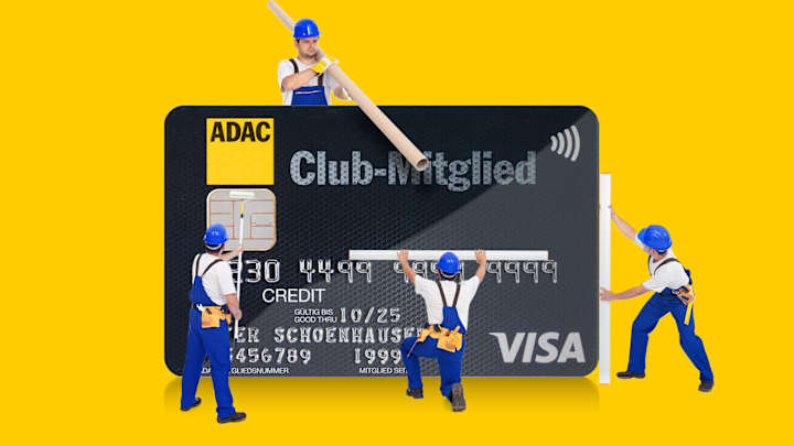 ADAC Kreditkarte mit Bauarbeitern