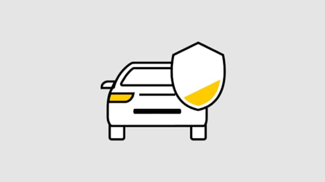 Auto mit gelb gefülltem Schutzschild - Kfz Haftpflichtversicherung ADAC