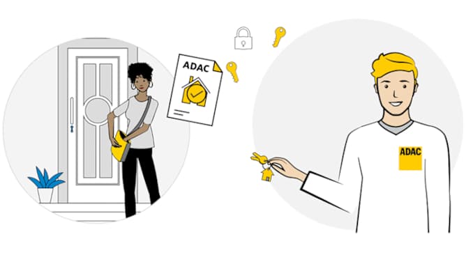 Frau hat sich ausgesperrt. Schlüsseldienst hilft - ADAC Zuhause-Schutzbrief