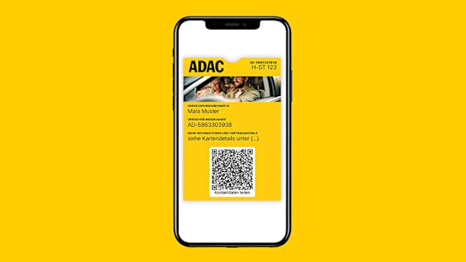 Smartphone-Bildschirm mit AutoCard in Wallet auf Screen vor gelbem Hintergrund