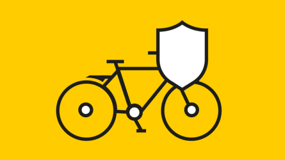 Piktogramm: Fahrrad mit weißen Schild auf gelben Hintergrund